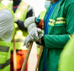 close up of workers standing